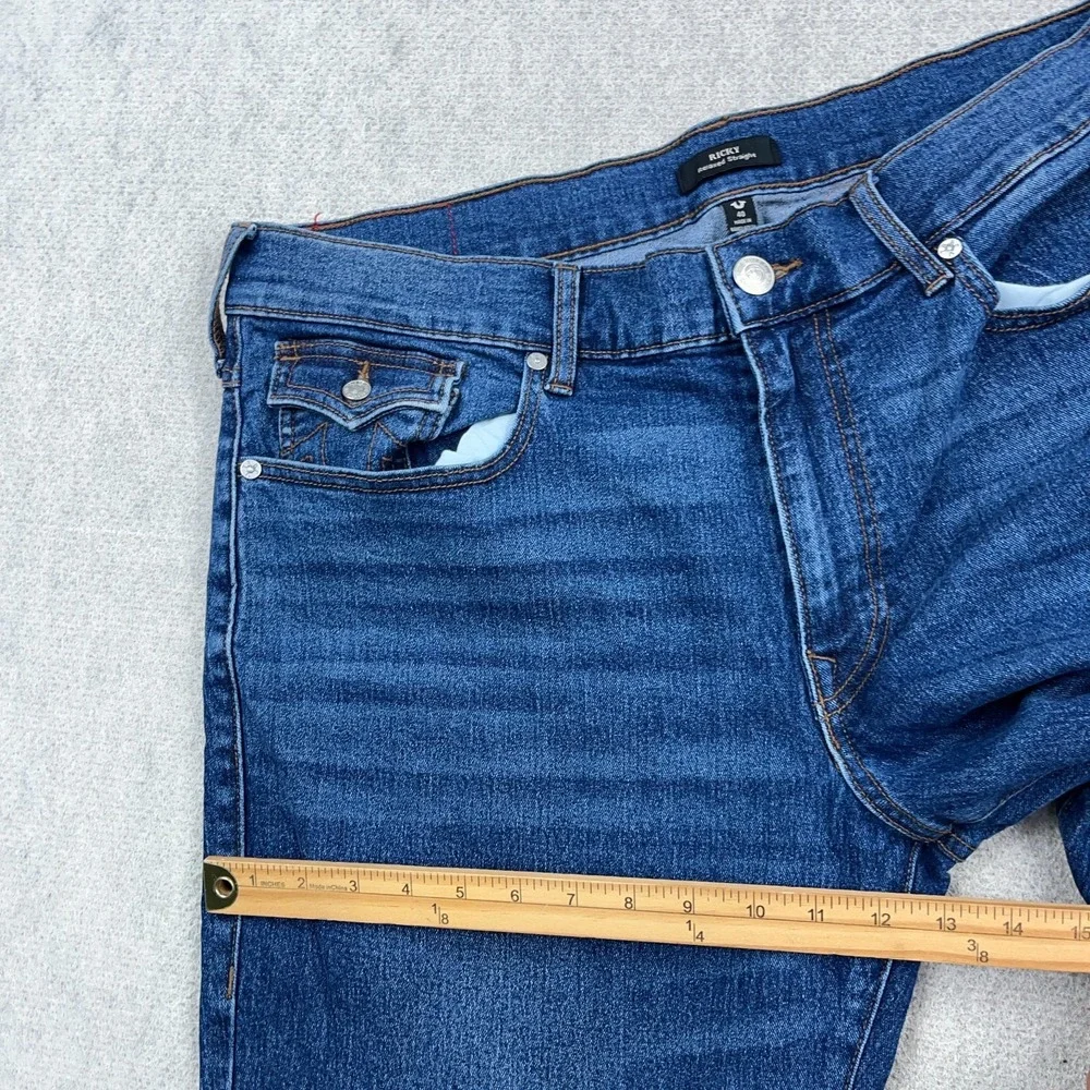 True Religion Ricky Jeans Mens 40x32 Flap Pocket Med Wash Faded Whiskered Y2K